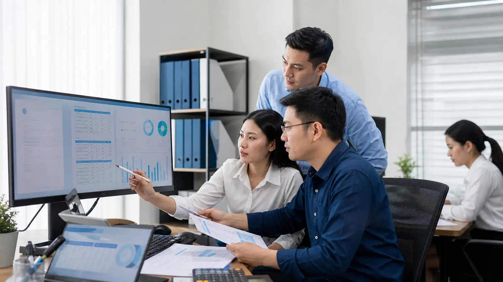 Nhóm kế toán doanh nghiệp kiểm tra hóa đơn điện tử